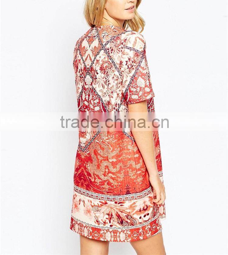 European American Style OEM Mirror Tile Print T-Shirt Maternity Dress Manufacturer