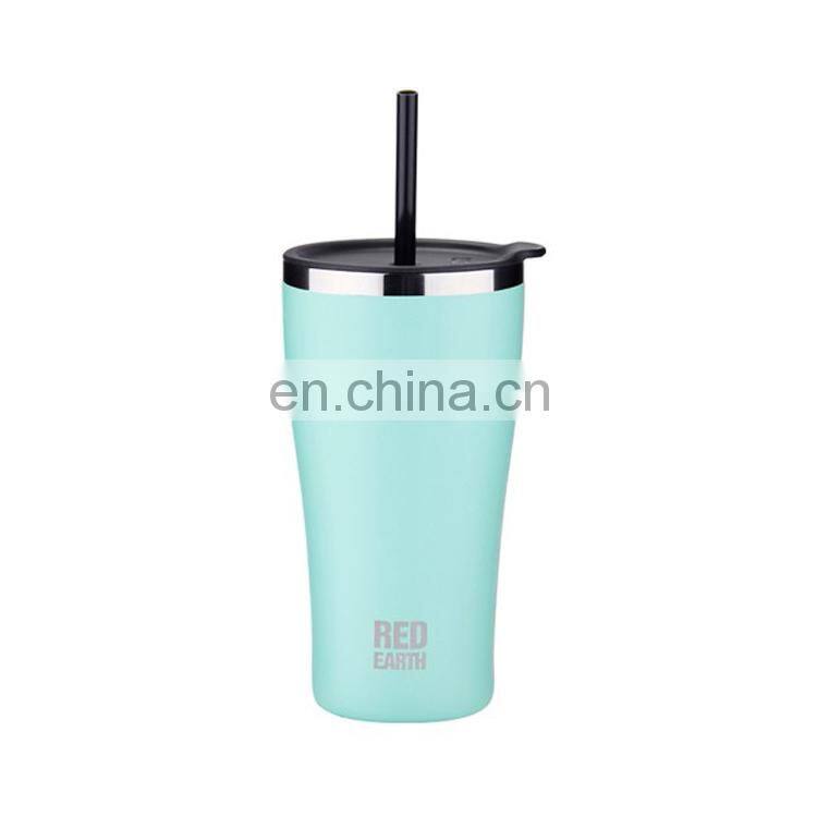 Stainless steel 530 ml Vacuum insulated water mug Straw cup Double walled customized logo thermal leak proof coffee cup w/lid
