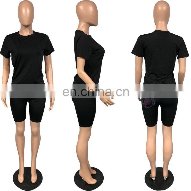 Spring and summer new fashion casual sports suit printed short-sleeved shorts suit plus size women's wholesale custom LOGO