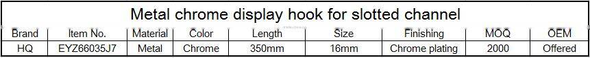 Metal chrome 7-ball display hook for slotted channel