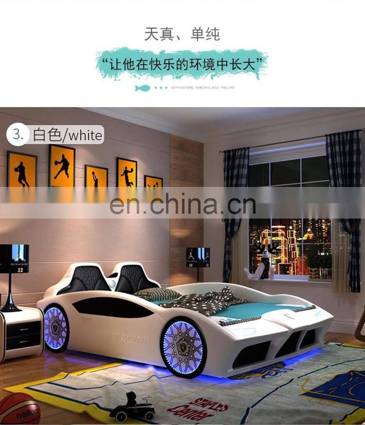2021New leather bed princess LED light children bed Cute race car bed