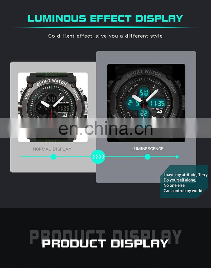 SANDA 3107 Top Brand Sports Men Watches Digital Male Clock Waterproof Digital Hand Watch