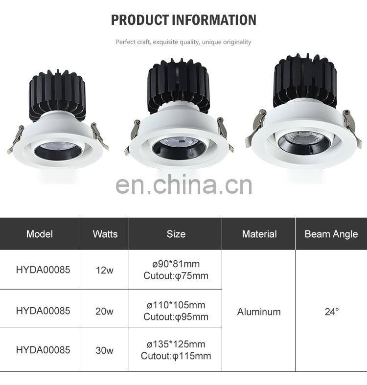 Huayi Cheap Price Aluminum Pc Cob 12w  20w 30w Indoor Museum Recessed Led Spot Light