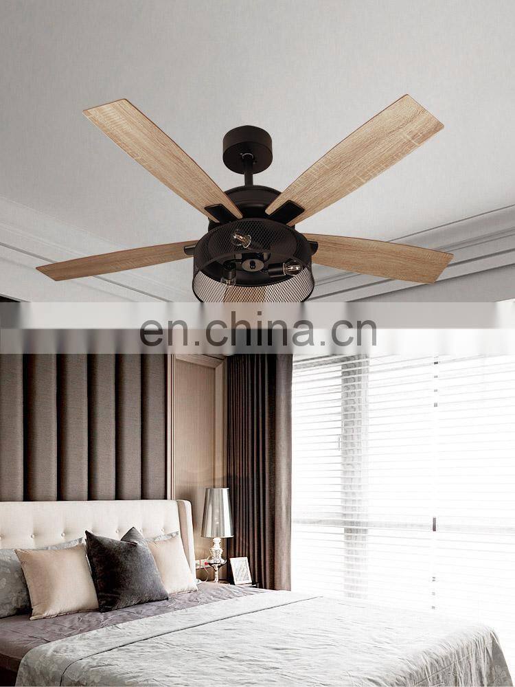 Indoor Rustic Industrial Matte Black Three Solid Wooden Blade 52inch DC Motor Remote Control Led Ceiling Fan With Light