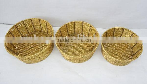 set of 3 handwoven round cheap decorative baskets