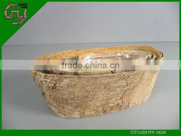 handmade planter oval natural wooden cheap flower pot with plastic lining