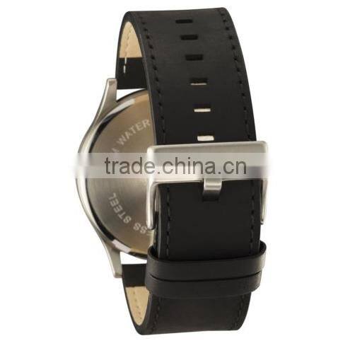 Stylish Jewelry Stainless Steel Blue Second Hand Tan Leather Strap Black Face Watch