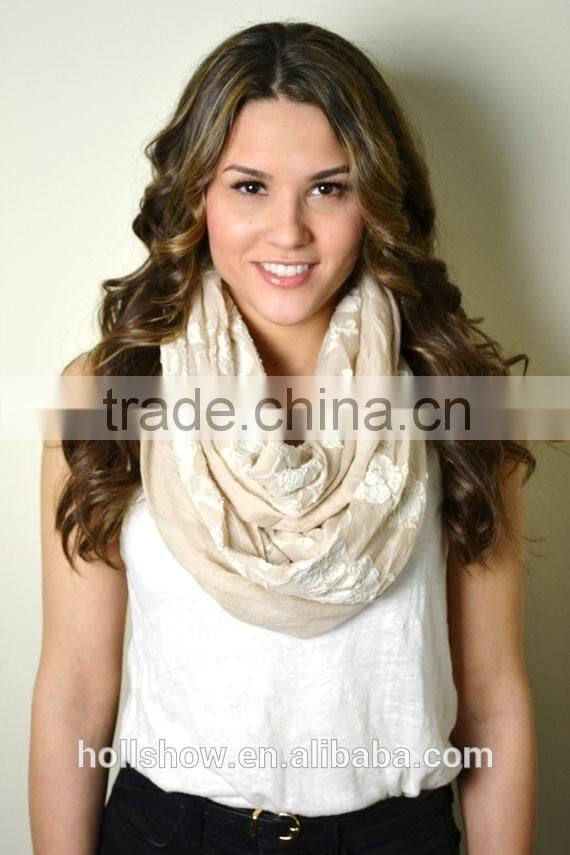 Wholesale Cotton Voile Flower Design Spring Embroidery Shawl Scarf