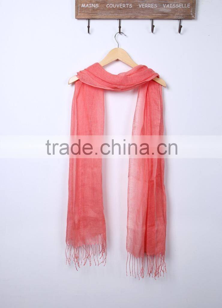 Custom Japan Fashion Women Solid Color Tassel Cotton Linen Pashmina Scarfs