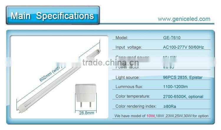 high quality 110lm/w 1200lm 10w 0.6m 2ft led t8 replacement