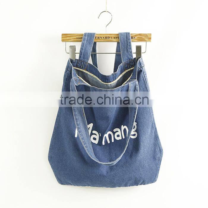 factory wholesale cotton denim shopping bag with customized logo