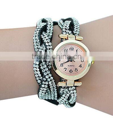 Luxury Womens Bracelet Wrist Watch Crystal Diamond Band Knitted Wrap Dial Quartz