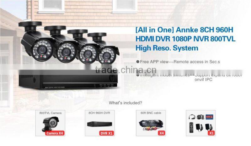 HD video surveillance 900tvl IR CUT Outdoor Waterproof Security Camera System 8Channel CCTV 960H DVR system DVR kit