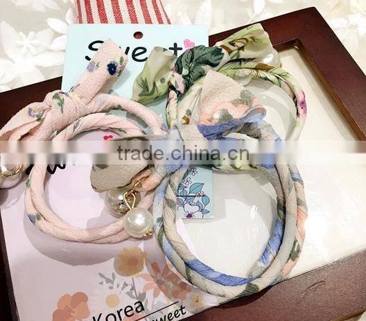 high quality custome printed floral cat ear hair tie ponytail holders elastic bands