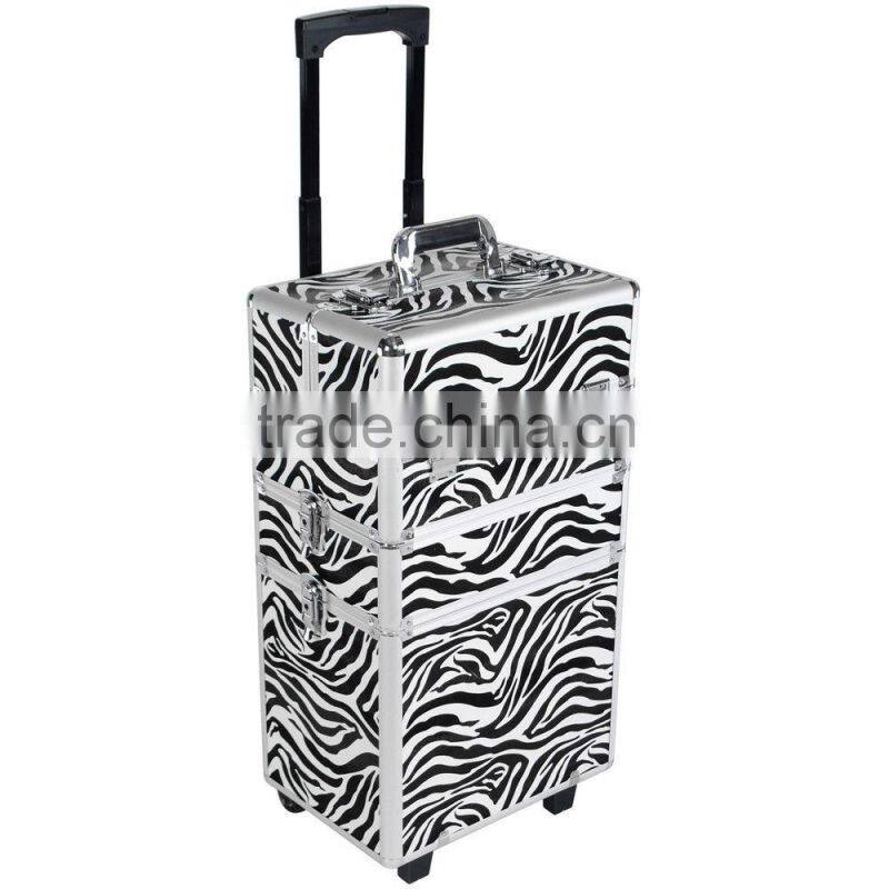 Aluminum 3 in 1 Hairdressing Makeup Vanity Case Beauty Cosmetics Box Trolley