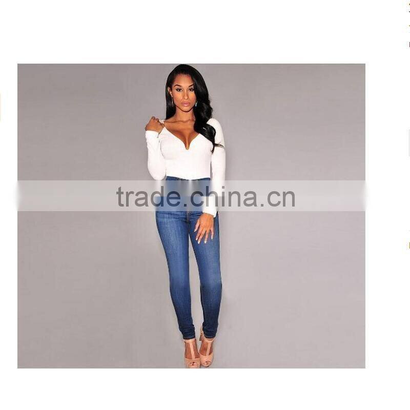 Women V-neck Stretch Bodysuit Sexy Jumpsuit Tops