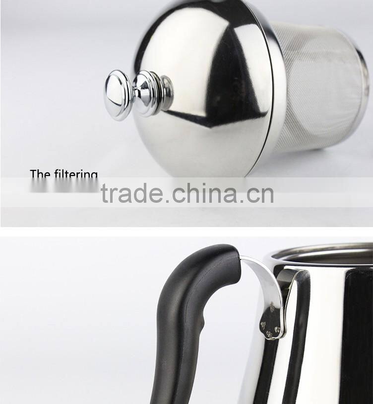 2L polished finish comfortable pouring stainless steel water kettle with filter screen and riveted PP handle