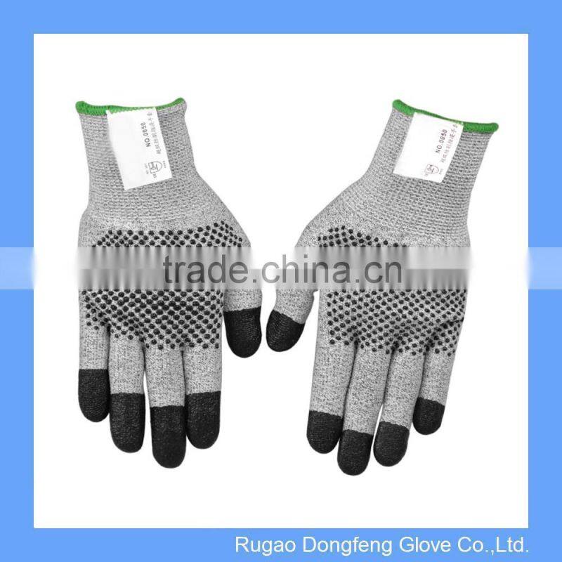 HPPE Fiber Dotted Glove with Nitrile Tips Level 3 Cut Resistant PU Finger Gloves