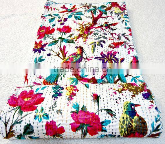 Kantha Bed Covers Online ,Queen Tropicana kantha Quilt In Turquoise Blue
