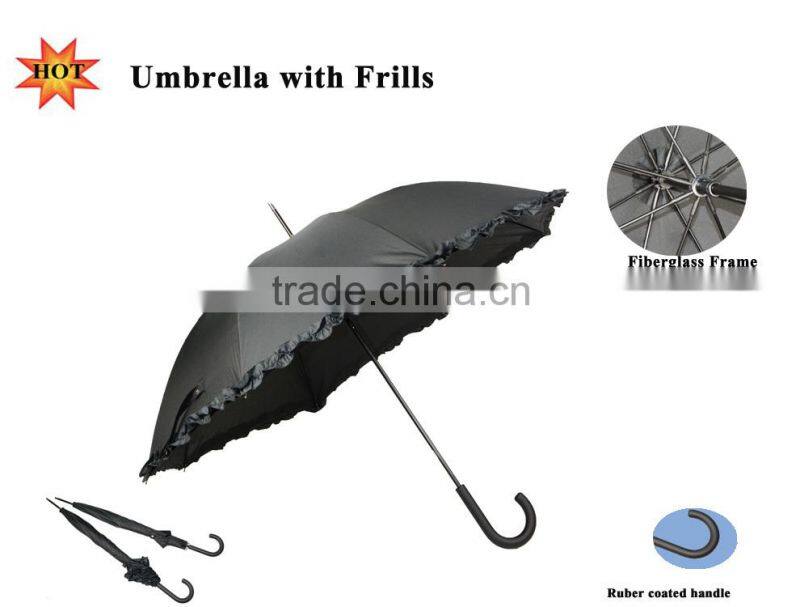 China Factory Black Straight Umbrella With Frills