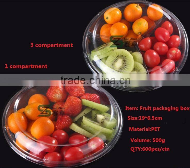 Whole sale supermarket round plastic food compartment tray fruit packaging box