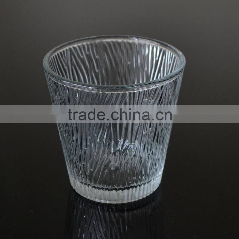 Round Shape Votive Candle Holder Clear Candle Glass with Embossed Pattern