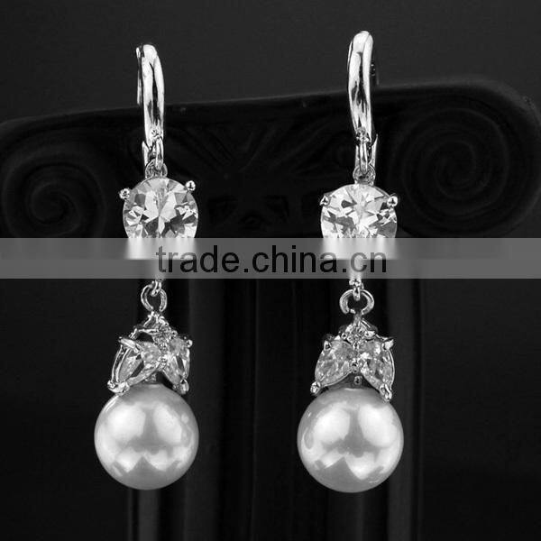crystal new arrival hanging double sided pearl earring, fake pearl earrings