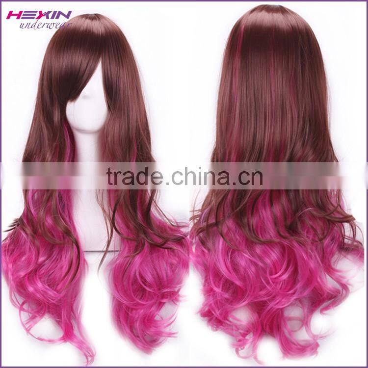 Cheap Hot Selling Brown with Pink Long Kinky Curly Wig