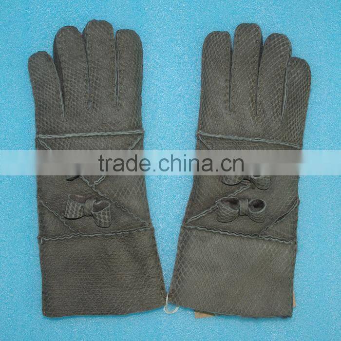 Hand made leather mitten fur skin double face fur /leather gloves,KZ140034