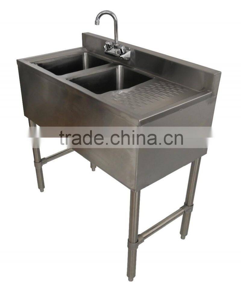 NSF Approval Stainless Steel TwoTubs Bar Sink with 3" Backsplash