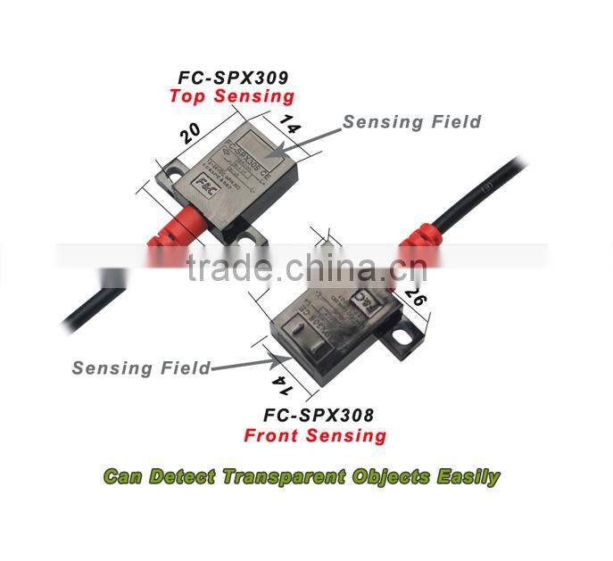 FC-SPX308 FC-SPX309 series Photo Switches Sensors, Top Sensing and Front Sensing, Glass Sensing, Transparent Detection