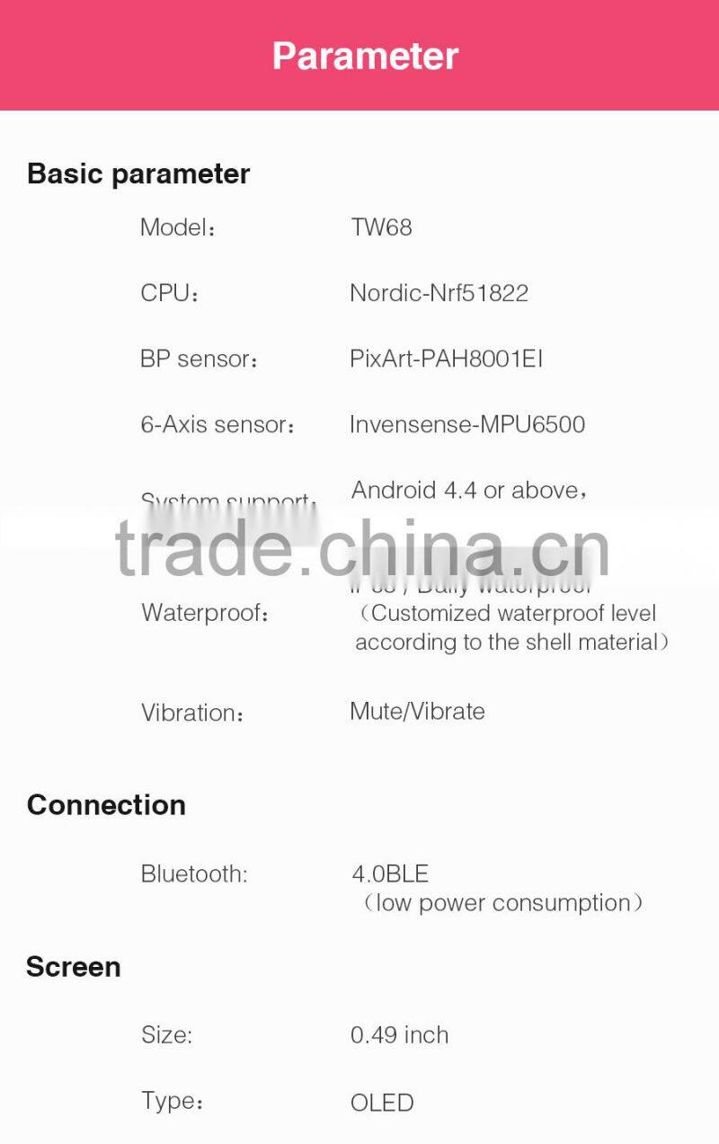 Fitness Heart Rate Smart band bracelet wristband tracker bluetooth 4.0 Watch TW68