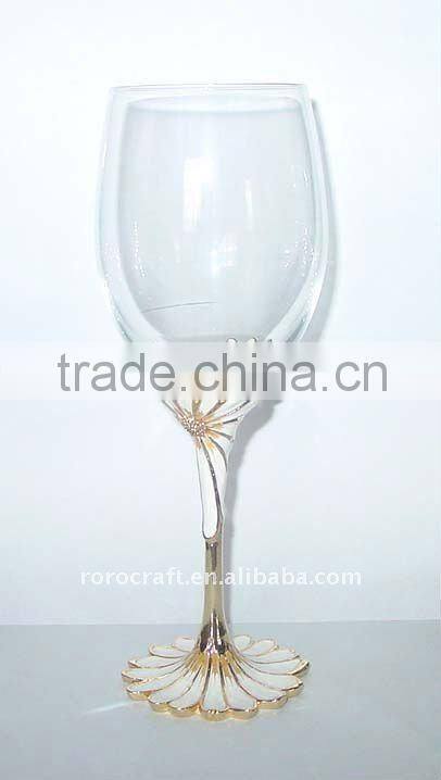 pewter base and stem with enamel color crystal wine glass