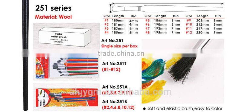 White Box/Opp bag/Blister card Packing Wooden Handle Wool Hair Artist Brush/wooden artist brush/artist paint brush