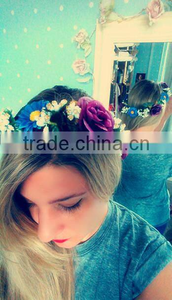 Handmade Artificial Silk Fabric Wedding Head Wreath Purple Rose Flower Wreath