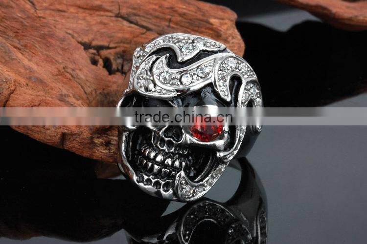 mens diamond/ natural ruby skull wedding ring