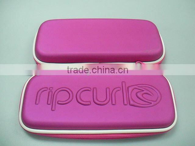 GC- Pink leather cover Embossed logo pressing mould eva case for pencil case