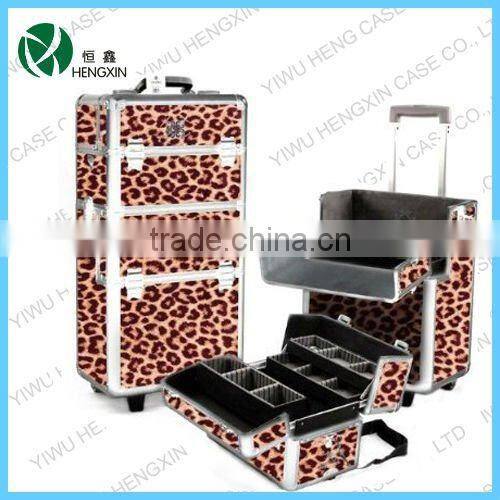 zebra rolling makeup case,aluminum make up trolley case