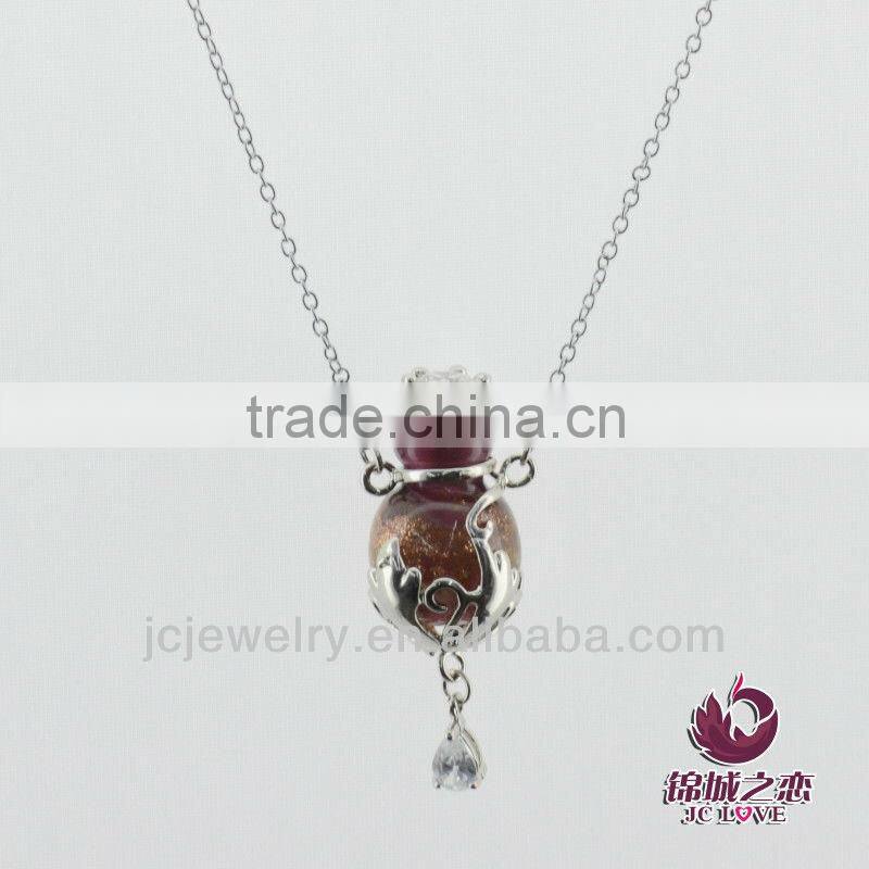 Crown Shape Murano Glass Jewelry Set, Essential Oil Perfume Glass Pendants Necklace Murano Glass Bottle With Alloy Jewellery