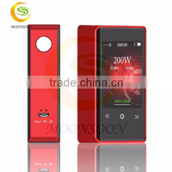 2016 the newets hells gate touch screen2*18650 external batteries 200w tc box mod vs halls gate 75w screen box mod