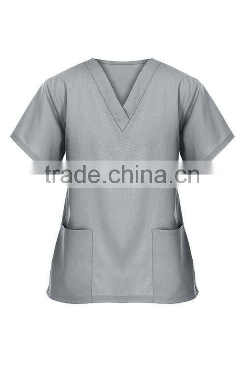 OEM Womens light grey V neck Workwear Scrub Set Medical Dentist Uniform