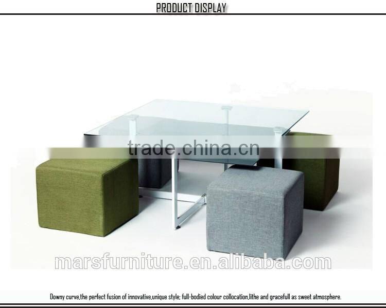 Living room furniture modern glass coffee table with stools for sale