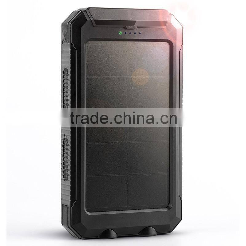 2016 New IP68 waterproof solar power bank charger 10000mah with dual led lamp and compass