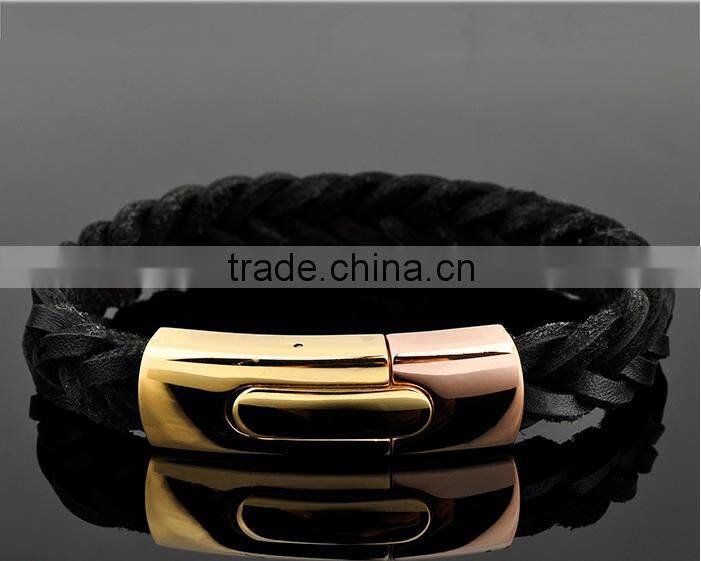 Costume Jewelry Genuine Leather Steel Bracelet