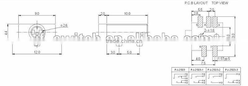 2.5 female stereo jack PJ-2503-SMD