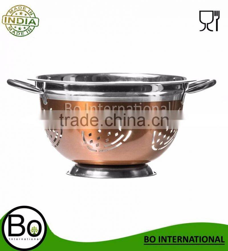 3 Qt Strainer Copper Plated Stainless Steel Colander - Strawberry Design