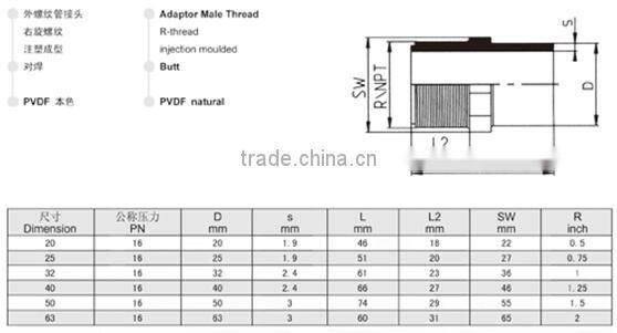 PVDF Butt male Thread Adaptor NPT-thread