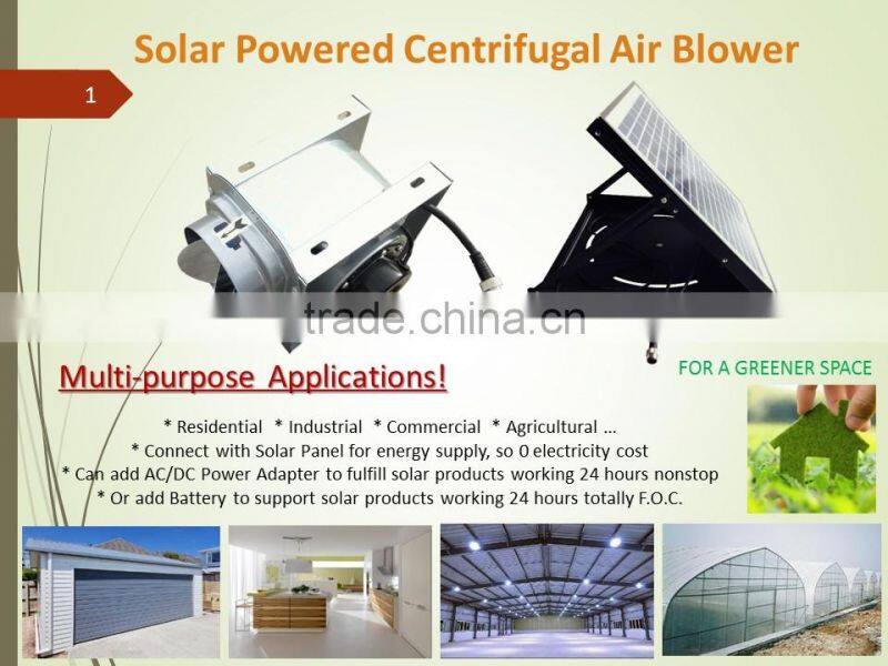 dia.100mm size centrifugal air blower fan powered by solar panel