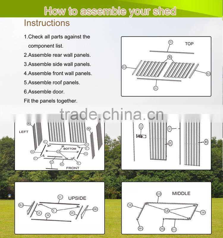 Safety sliding door metal garden shed with greenhouse storage