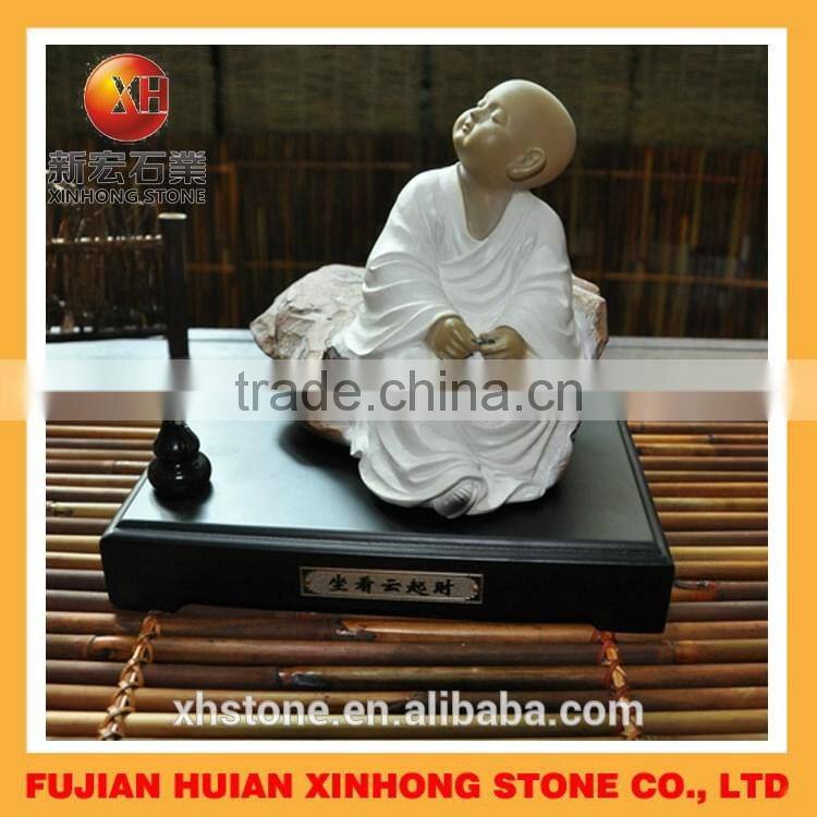 Cute thinking little granite monk statue home deco table decoration